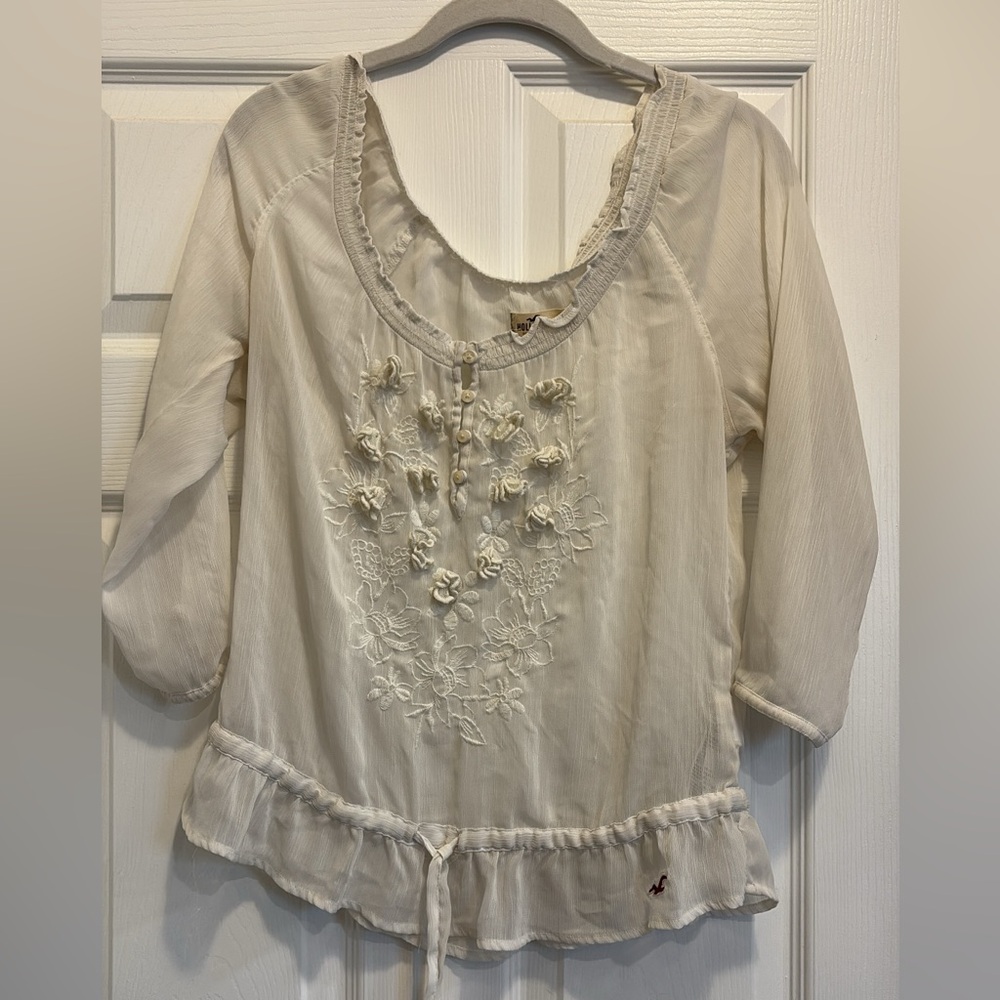 Hollister Elegant Cream Embroidered Women's Top